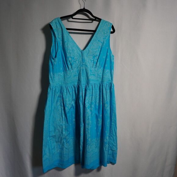 Vintage 1X Cotton Blue Plate Paisley Dress Knee‎ Length V Neck Open Back Y2K VTG - Picture 2 of 6